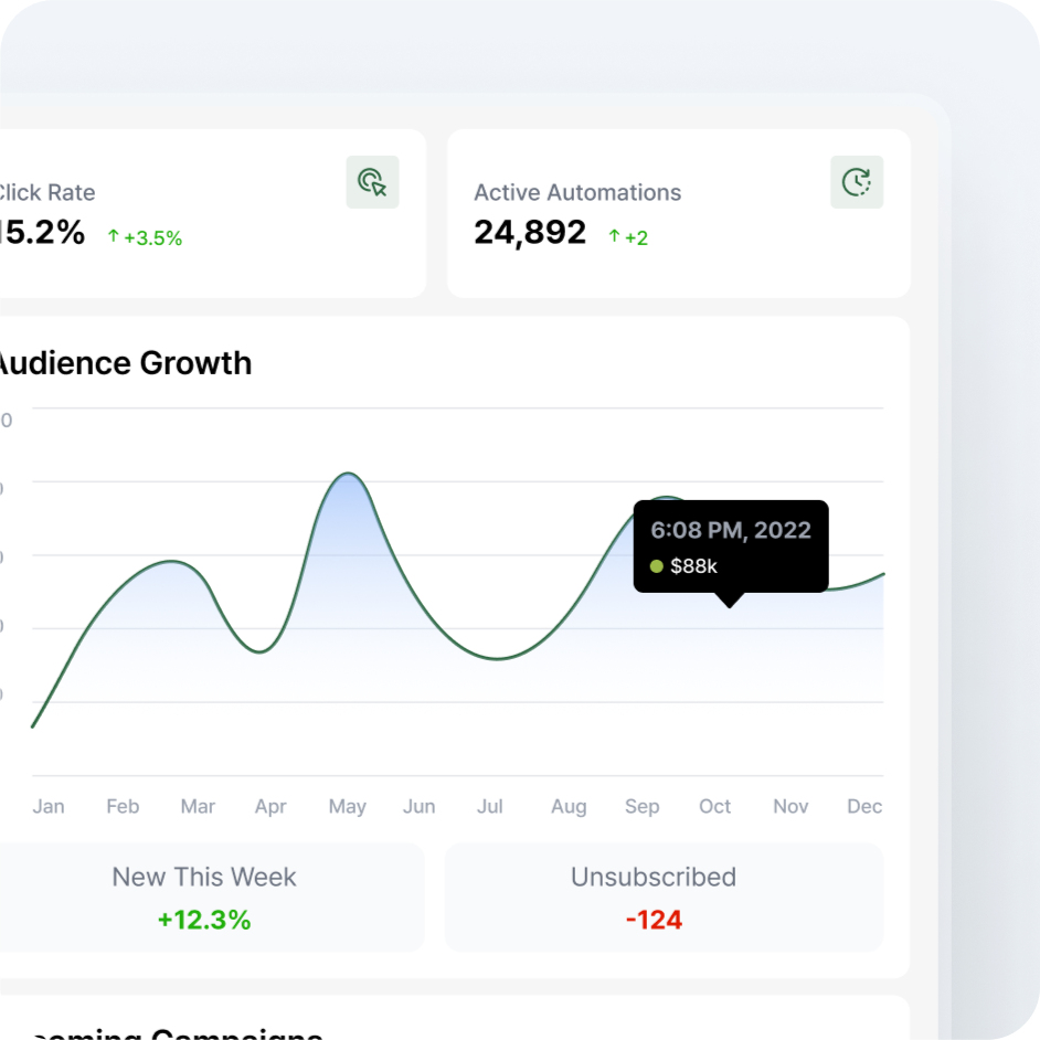 Email marketing features overview showing campaign management, automation, and analytics